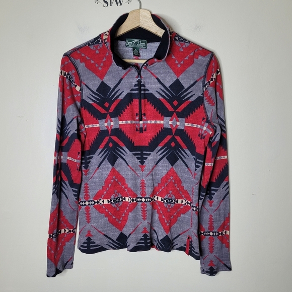 Vintage Lauren Ralph Lauren Active Southwestern Aztec 1/4 Zip Pullover XL Rustic - Picture 2 of 7